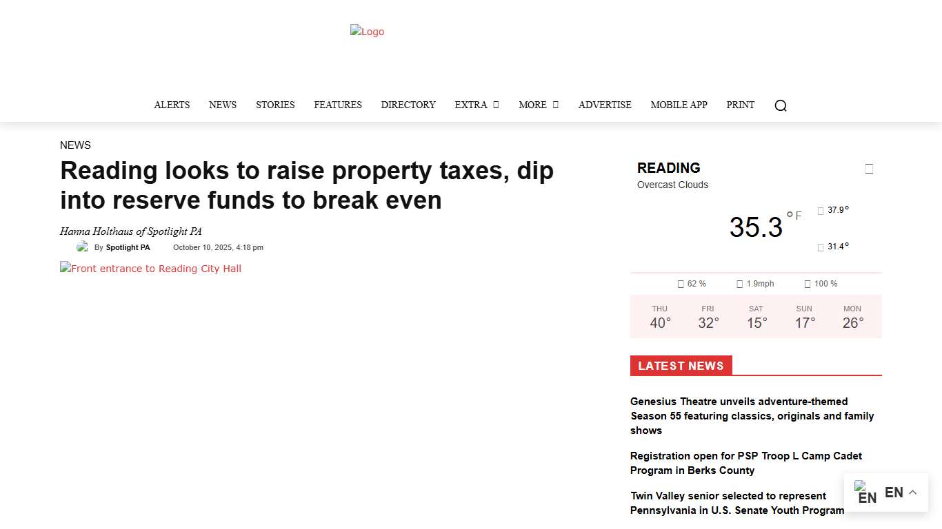 Reading looks to raise property taxes, dip into reserve funds to break even