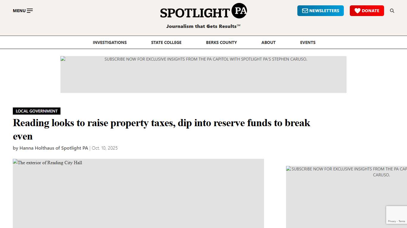 Reading, PA, property tax increase proposed for 2026 budget • Spotlight PA